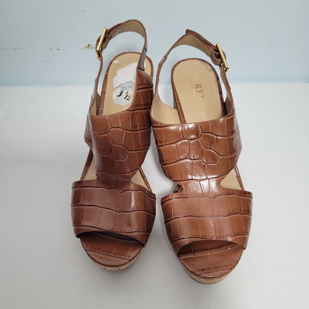 Lauren Ralph Lauren Feona Brown Crocodile Embossed Leather Sandals Size 9.5M - Picture 6 of 6